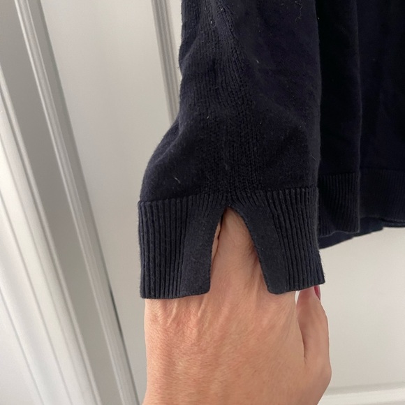 LOFT Plus Navy Cotton Flutter Sleeve Sweater Knit Top Size 16/18 XL Crewneck - Picture 3 of 8